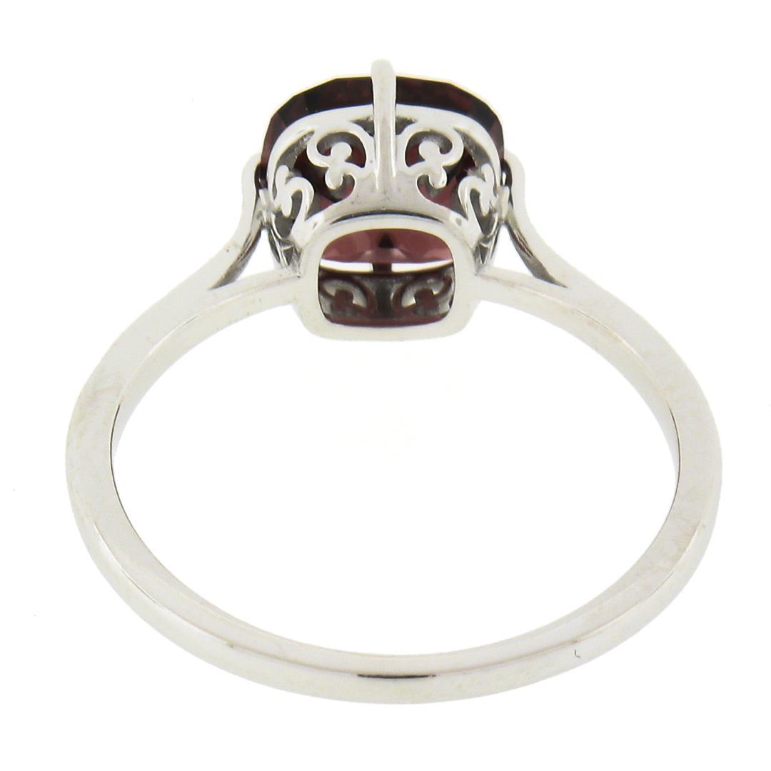 NEW 14k White Gold 2.5 ctw Cushion Rhodolite Garnet Prong Open Work Solitaire Ri