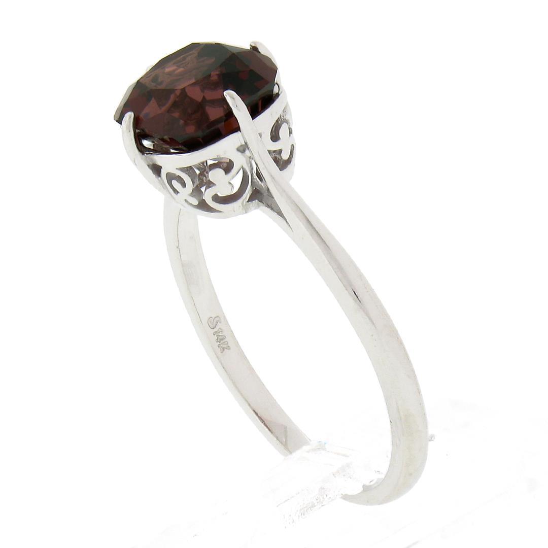 NEW 14k White Gold 2.5 ctw Cushion Rhodolite Garnet Prong Open Work Solitaire Ri
