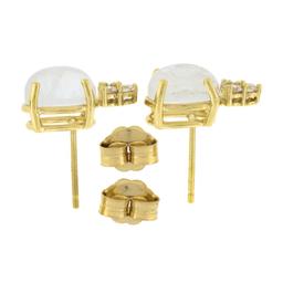 14K Yellow Gold Oval Cabochon Blue Moonstone Diamond Cluster Drop Stud Earrings