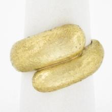 Designer Maz Solid 14K Yellow Gold Unique Textured Work Wide Snake Bypass Ring
