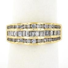 14k Yellow Gold 1.39 ctw Channel Set Round & Baguette Cut Diamond Wavy Band Ring