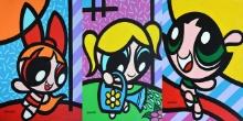 MORAIS THE POWERPUFF GIRLS (TRIPTYCH) SIGNED ORIGINAL ACRYLIC