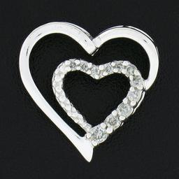 10K White Gold 0.12 ctw Round Prong Diamond Polished Dual Open Heart Slide Penda