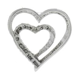 10K White Gold 0.12 ctw Round Prong Diamond Polished Dual Open Heart Slide Penda