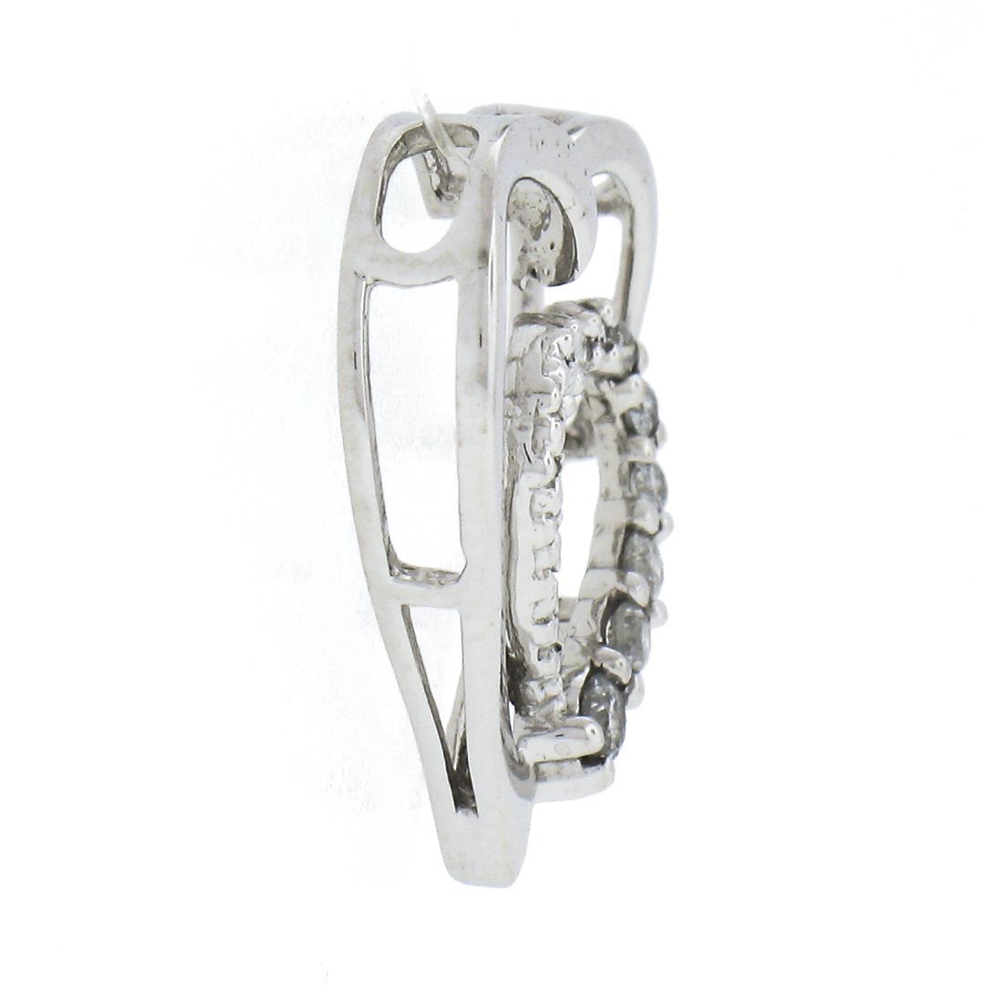 10K White Gold 0.12 ctw Round Prong Diamond Polished Dual Open Heart Slide Penda