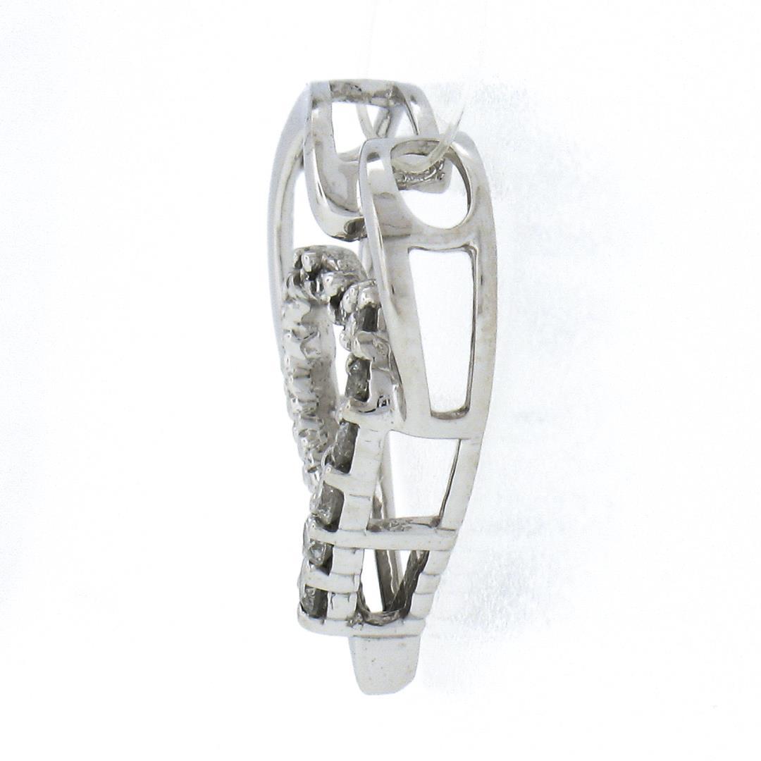 10K White Gold 0.12 ctw Round Prong Diamond Polished Dual Open Heart Slide Penda
