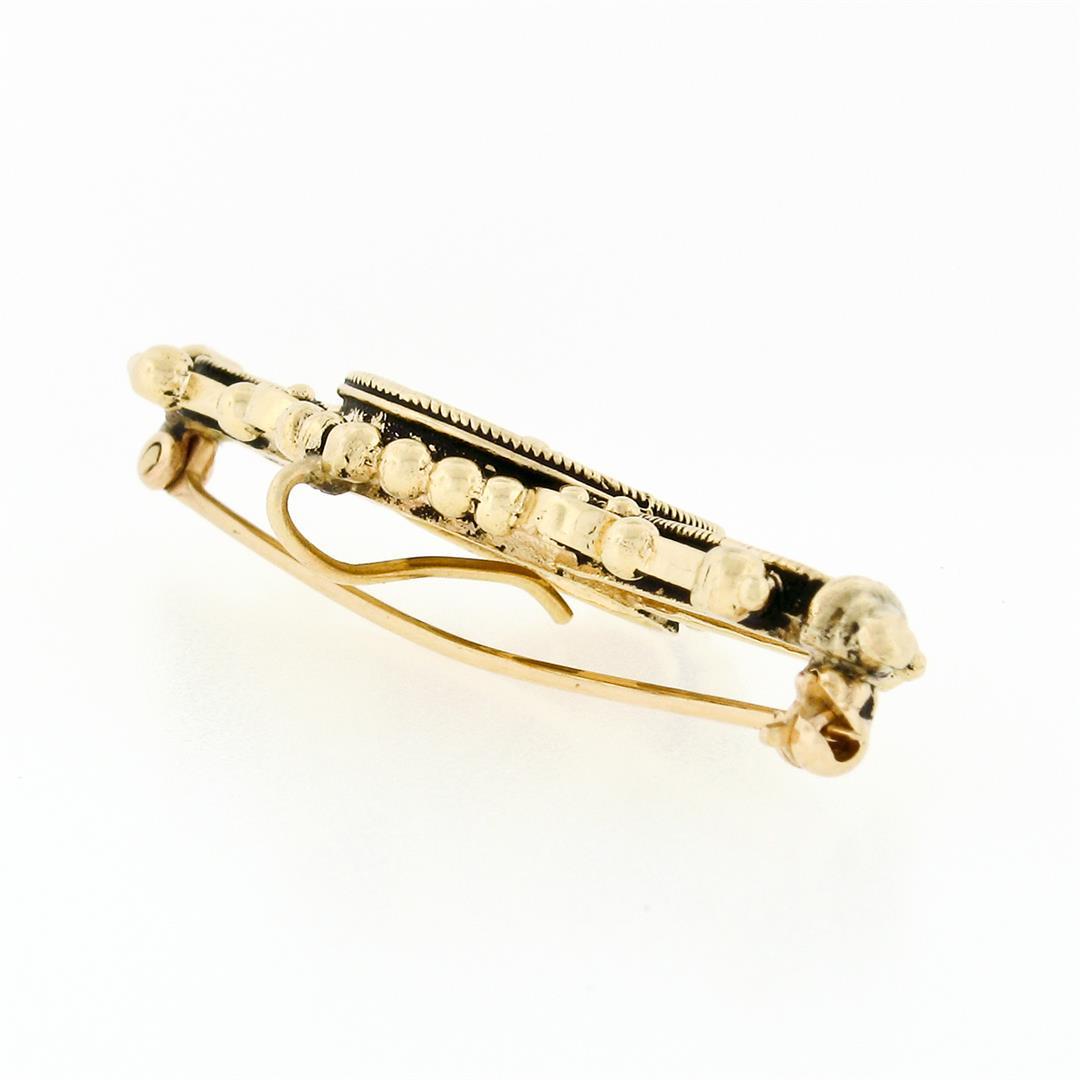 Vintage Victorian Revival 14K Yellow Gold Detailed Bead Work Bar Pin Brooch