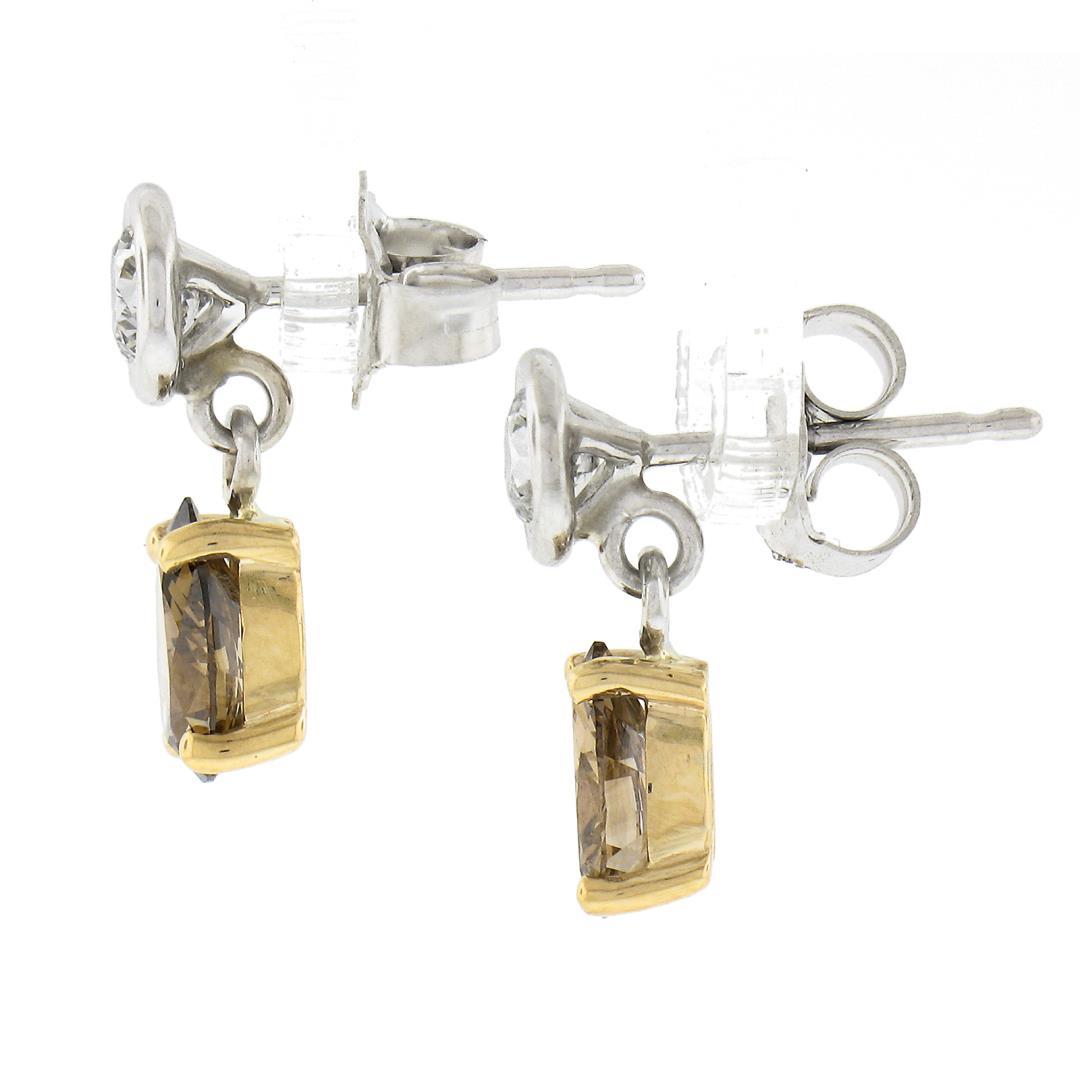 New 14K TT Gold 1.42 ctw Fancy Brown & White Diamond Tear Drop Dangle Earrings