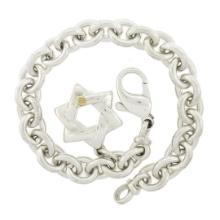 6.25" Movado .925 Silver Round Link Bracelet w/ Polished Star of David Charm