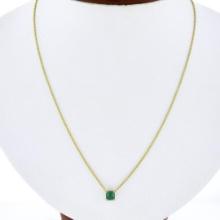 NEW 14K Gold 0.59 ctw Square Step Cut Emerald Petite Solitaire Pendant Necklace