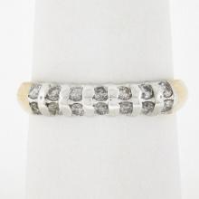 Estate 14K TT Gold 0.30 ctw Round Channel Diamond Domed Stack Wedding Band Ring