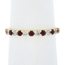 14K Gold 0.53 ctw Alternating Round Brilliant Ruby & Diamond Prong Stack Band Ri