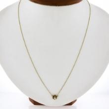 Antique 14k Gold 0.03 ctw Buttercup Diamond Solitaire Pendant w/ Adjustable Chai