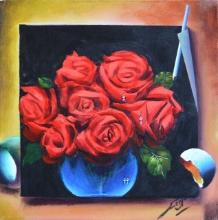 FERJO ROSES ON THE TABLE SIGNED ORIGINAL