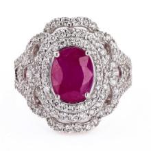 2.66 ctw BURMESE Ruby and 1.28 ctw Diamond Platinum Ring (GIA CERTIFIED)