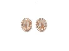 14kt Dia and Morganite Halo Earrings