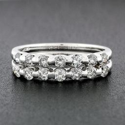 Pair of 14k White Gold 1.00 ctw Bar Set Round Brilliant Diamond Band Guard Rings