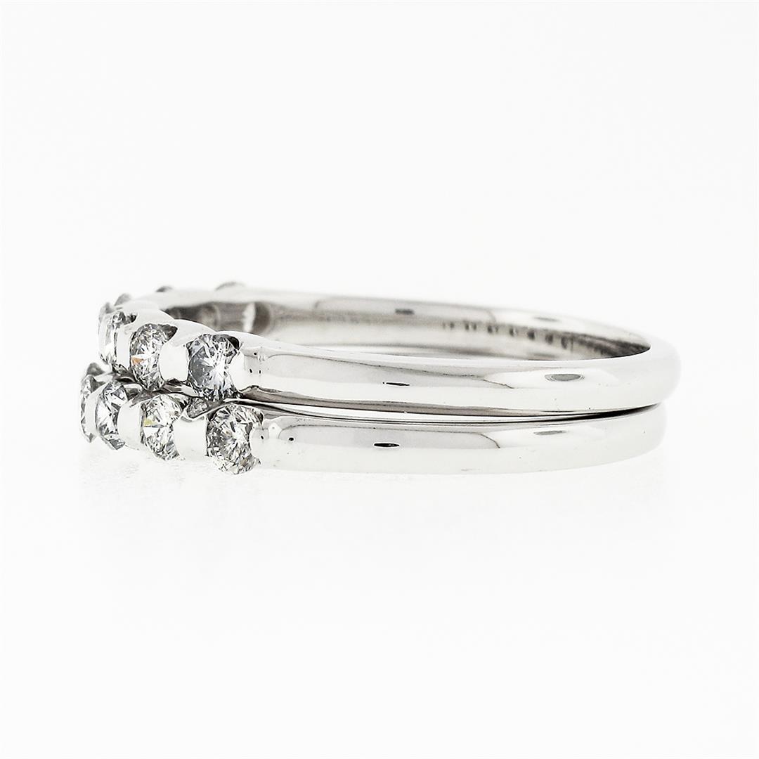 Pair of 14k White Gold 1.00 ctw Bar Set Round Brilliant Diamond Band Guard Rings
