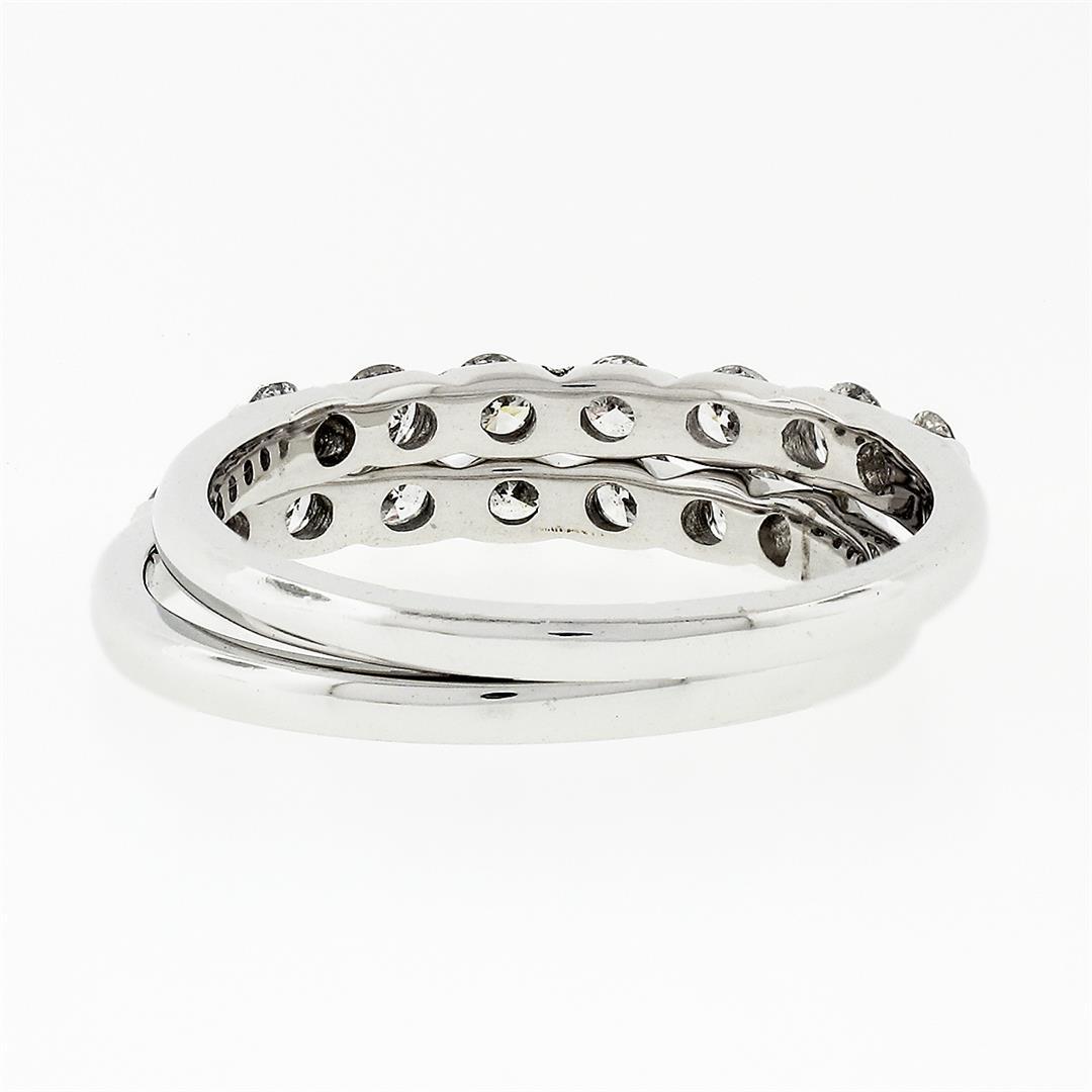Pair of 14k White Gold 1.00 ctw Bar Set Round Brilliant Diamond Band Guard Rings