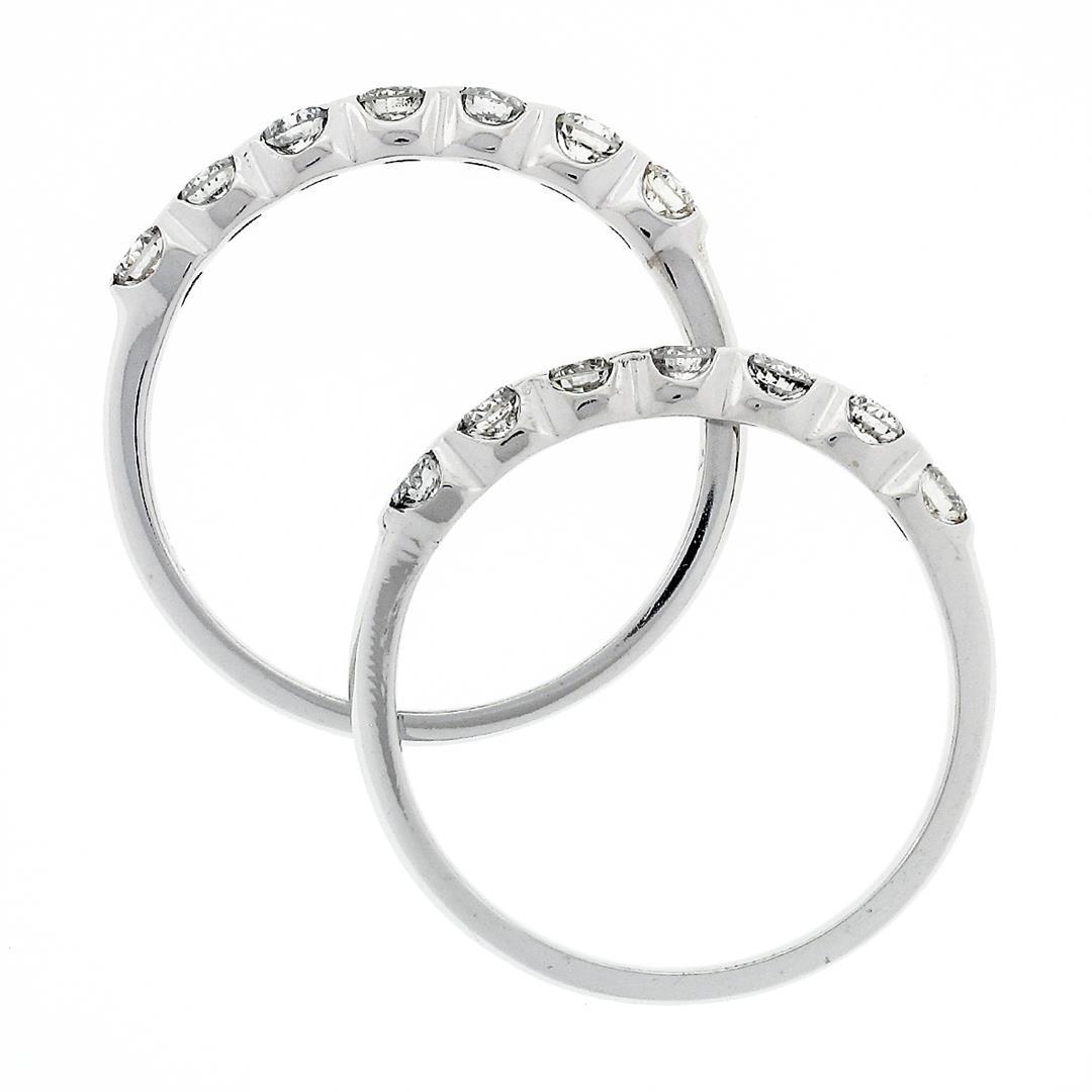 Pair of 14k White Gold 1.00 ctw Bar Set Round Brilliant Diamond Band Guard Rings