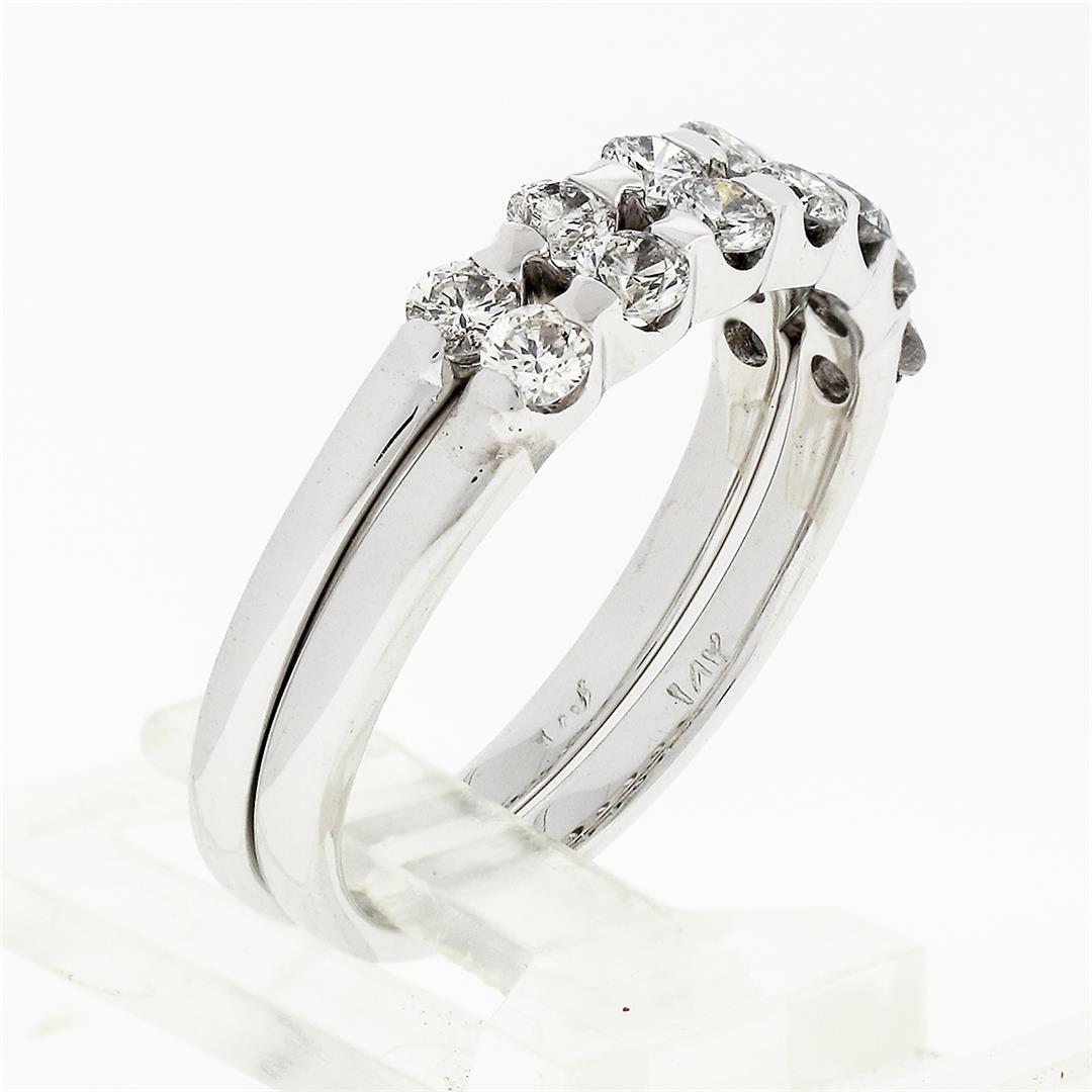 Pair of 14k White Gold 1.00 ctw Bar Set Round Brilliant Diamond Band Guard Rings