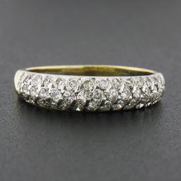 18K TT Gold 0.65 ctw Round Pave 3 Row Diamond Domed Stackable Wedding Band Ring