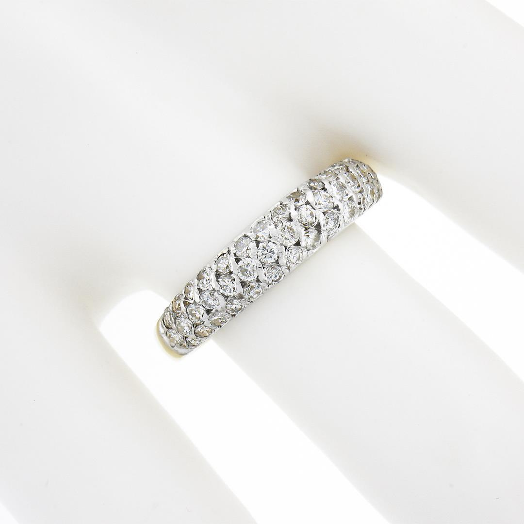 18K TT Gold 0.65 ctw Round Pave 3 Row Diamond Domed Stackable Wedding Band Ring