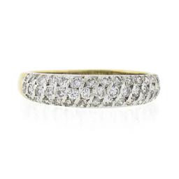 18K TT Gold 0.65 ctw Round Pave 3 Row Diamond Domed Stackable Wedding Band Ring