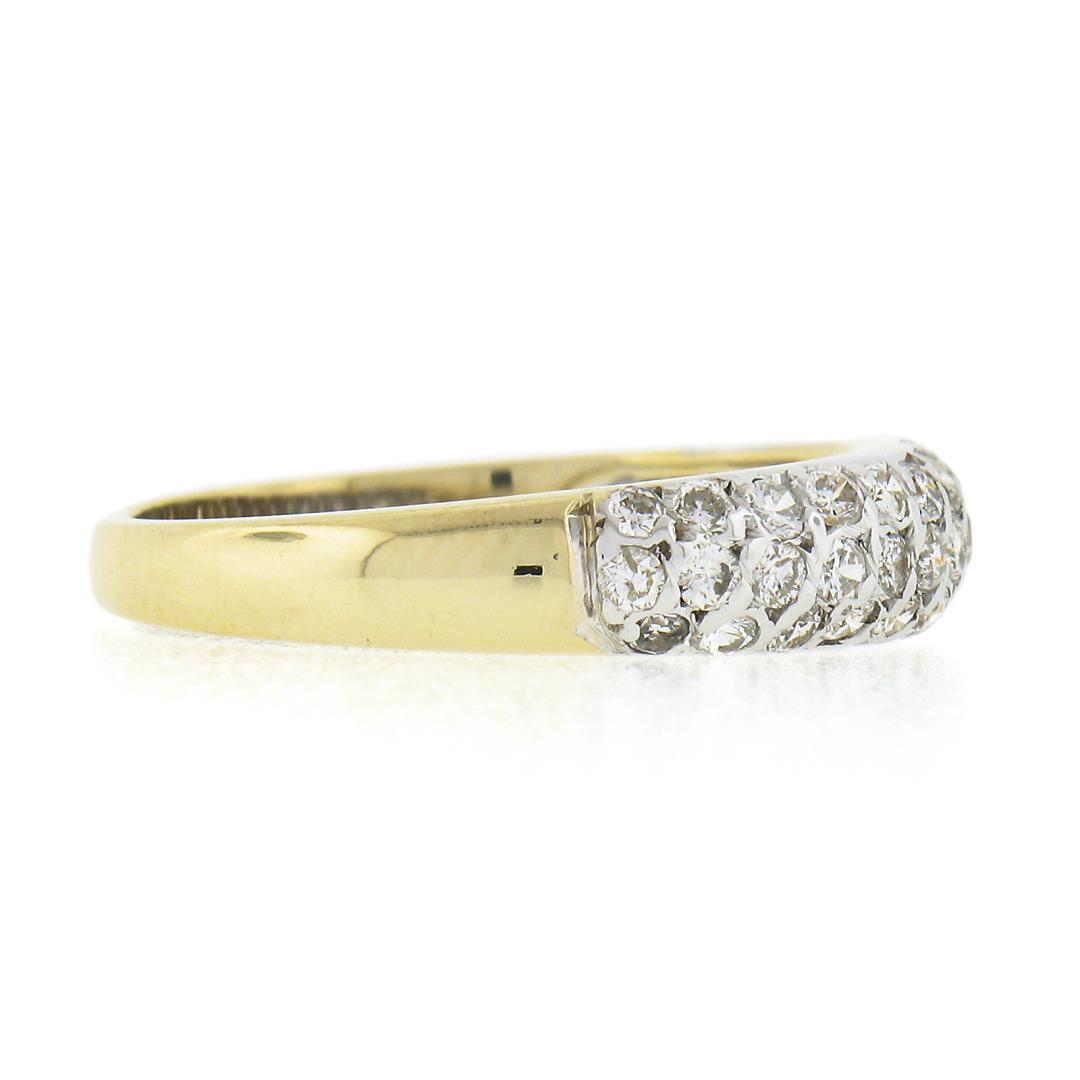 18K TT Gold 0.65 ctw Round Pave 3 Row Diamond Domed Stackable Wedding Band Ring