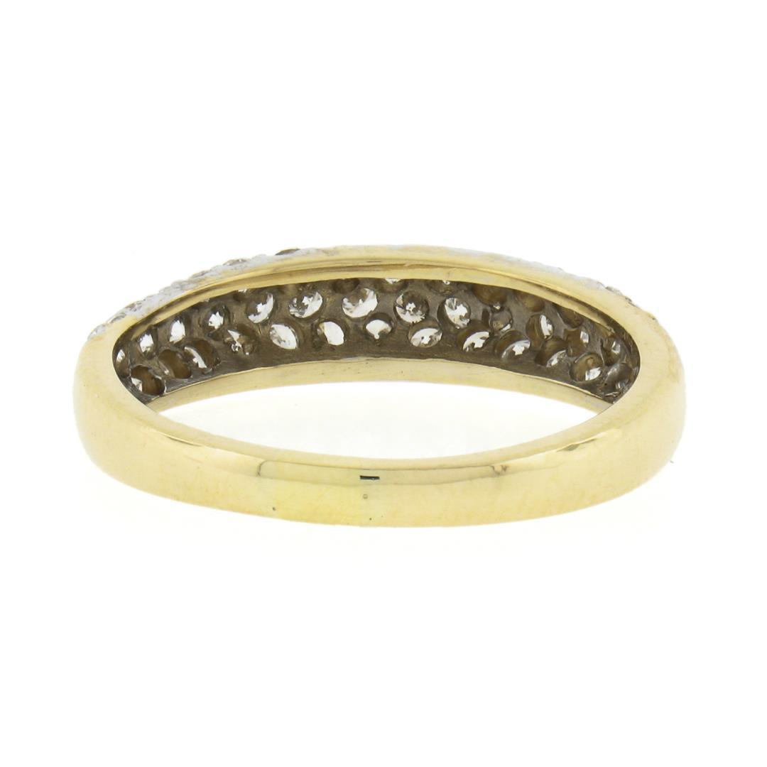 18K TT Gold 0.65 ctw Round Pave 3 Row Diamond Domed Stackable Wedding Band Ring