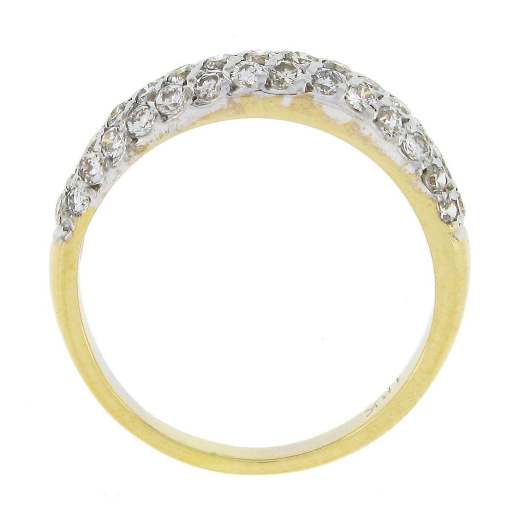 18K TT Gold 0.65 ctw Round Pave 3 Row Diamond Domed Stackable Wedding Band Ring