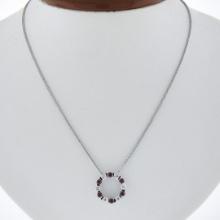 14k White Gold 1.01 ctw Alternating Channel Ruby & Diamond Circle Pendant Chain