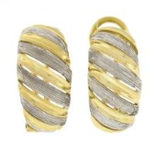 Italian 18k TT Gold Large Wide 11.2mm Textured Domed Omega Back Cuff Earrings