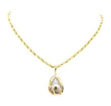0.04 ctw Diamond and Pearl Pendant & Chain - 14KT Yellow Gold