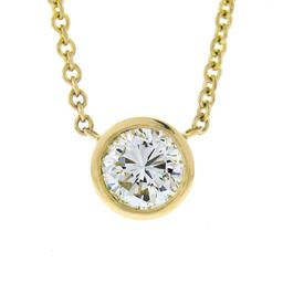 NEW 14k Yellow Gold .60 ctw Round Bezel Diamond Solitaire Pendant Adjustable Cha