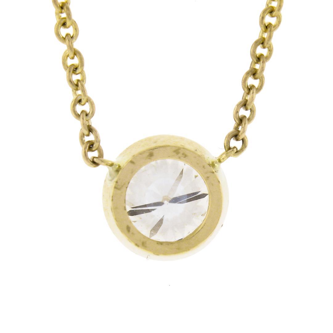 NEW 14k Yellow Gold .60 ctw Round Bezel Diamond Solitaire Pendant Adjustable Cha