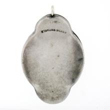 Antique.925 Sterling Silver Enamel Bird Mother of Pearl Quatrefoil Pendant RARE
