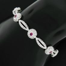 18k White Gold 6.75" Natural Diamond & Lab Grown Ruby Open Link Tennis Bracelet