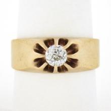 Unisex Antique Victorian 14K Gold 0.43 ctw European Diamond Belcher Solitaire Ri