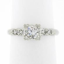Vintage 14k White Gold 0.46 ctw Round Brilliant Diamond w/ Accents Engagement Ri