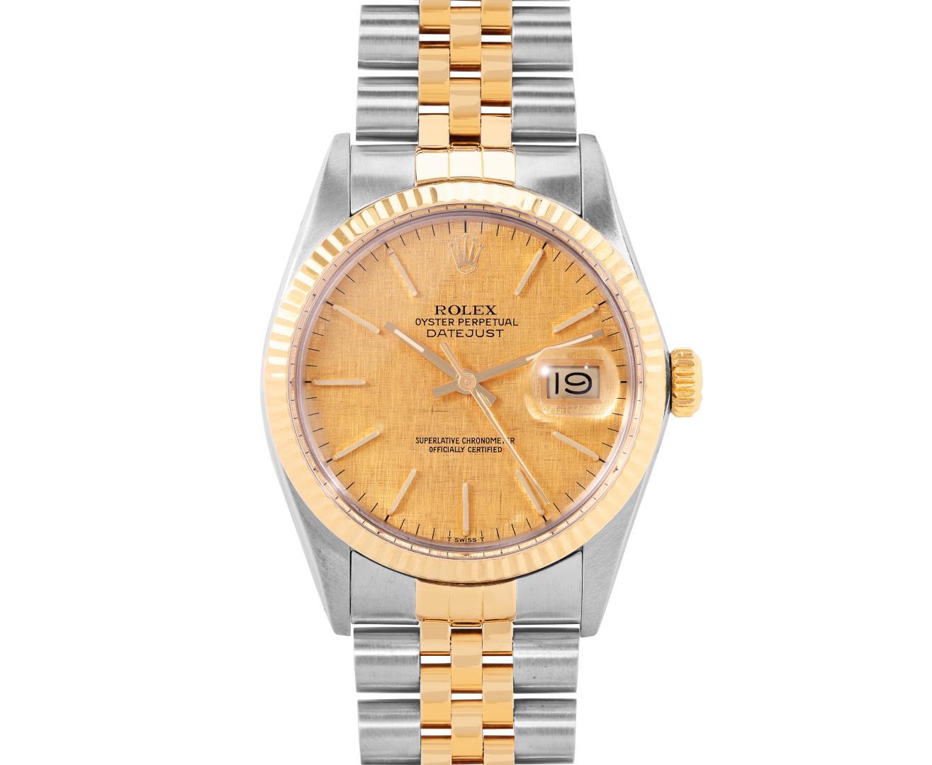 Rolex Mens Two Tone Yellow Gold And Steel 36MM Champagne Index Datejust With Rol