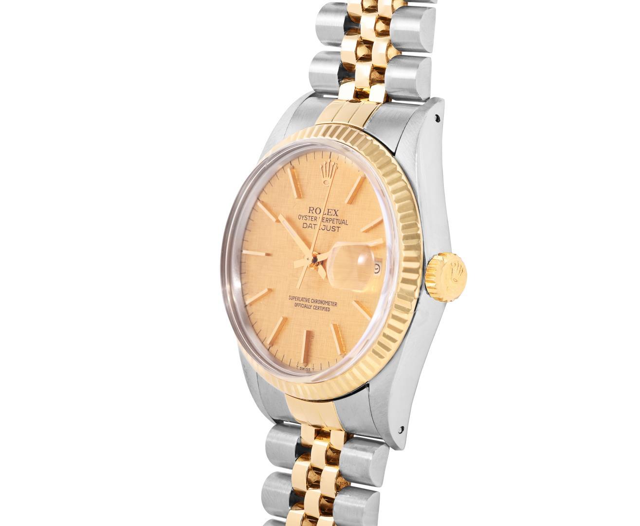 Rolex Mens Two Tone Yellow Gold And Steel 36MM Champagne Index Datejust With Rol