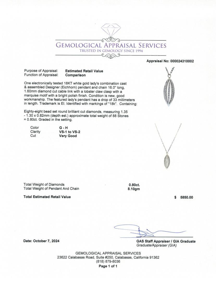18K WG Eichhorn Diamond Pendant and Chain