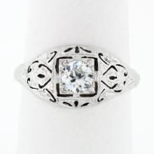 Antique Art Deco 18k Gold Dome Filigree Engraved 0.52 ctw European Diamond Ring
