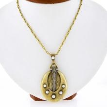 Antique Victorian 14k Gold Diamond & Pearl Locket Pendant & 17" Fancy Link Chain