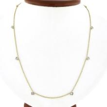 NEW 14K Gold 1.14 ctw Bezel Station Princess Diamond by the Yard Chain Necklace