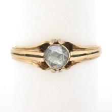 Antique Victorian Rosy Yellow Gold 5mm Rose Cut Diamond Bezel Solitaire Ring