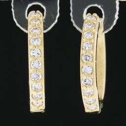 NEW 14k Yellow Gold 0.18 ctw Prong Round Diamond Mini Petite Huggie Hoop Earring