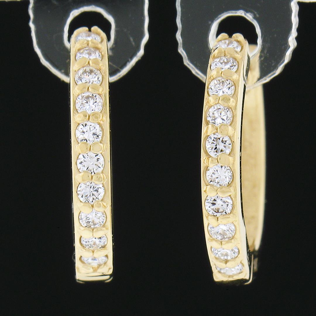 NEW 14k Yellow Gold 0.18 ctw Prong Round Diamond Mini Petite Huggie Hoop Earring