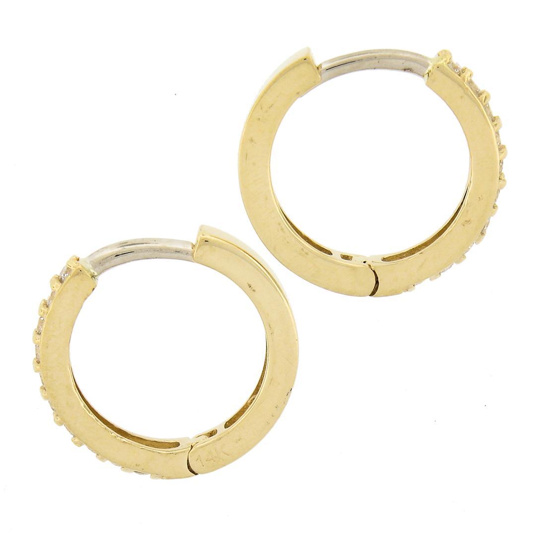 NEW 14k Yellow Gold 0.18 ctw Prong Round Diamond Mini Petite Huggie Hoop Earring